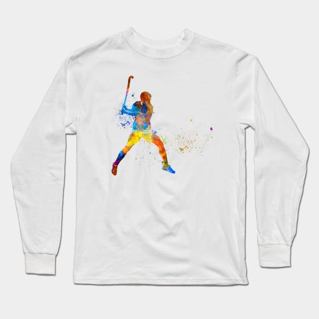 watercolor field hockey Long Sleeve T-Shirt by PaulrommerArt